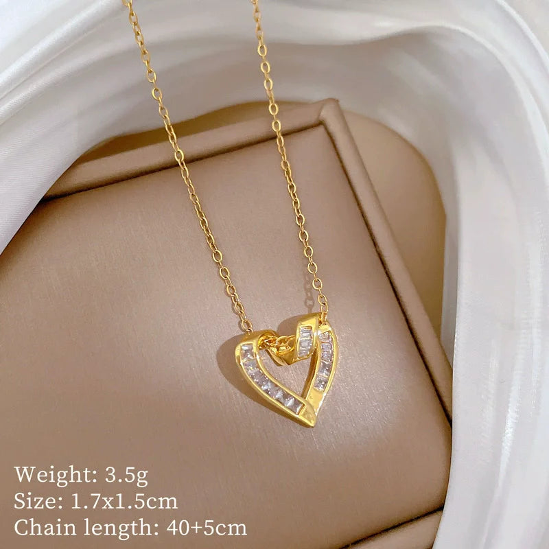 EILIECK 316L Stainless Steel Shine Cubic Zircon Butterfly Pendant Necklace Gold Color Texture Metal Personalized Chain Jewelry