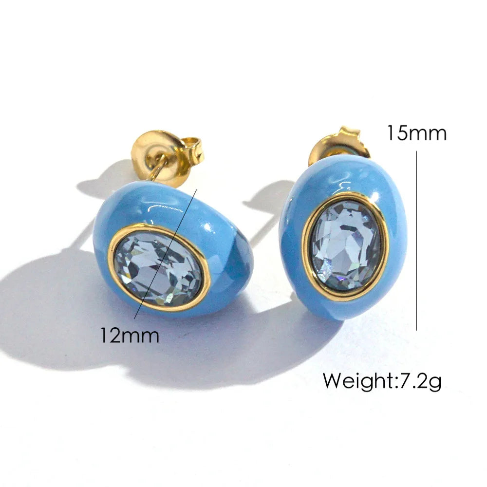 CARLIDANA High Quality Gold Plated Waterdrop Enamel Stud Earrings Jewelry Bridal Wedding Zircon Stone Earrings For Women