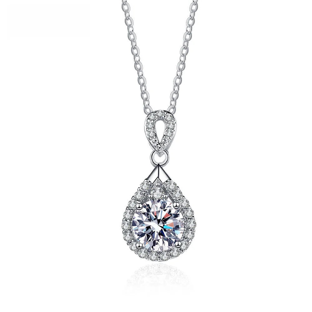 LiHong 925 Sterling Silver Teardrop Necklace Women's Sparkling Zircon Clavicle Chain Fashion Accessories Gift Jewelry