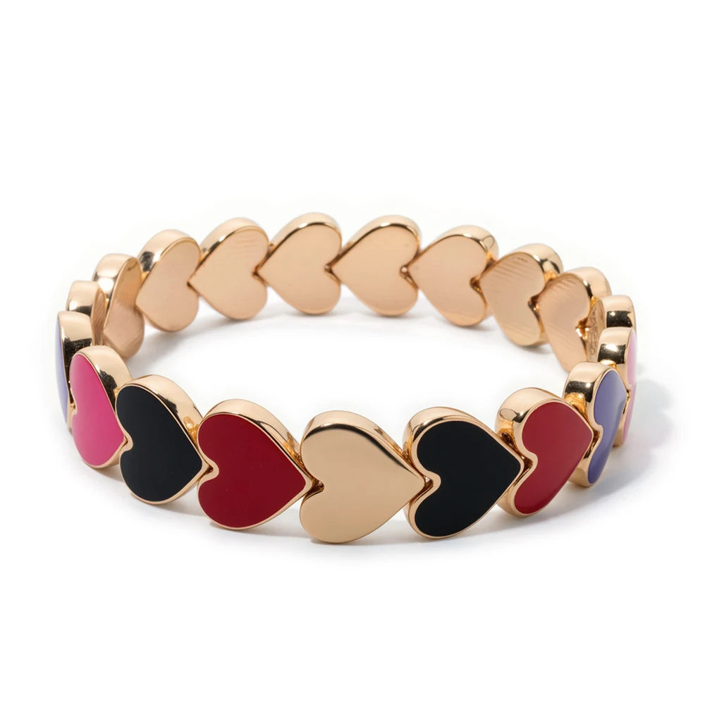 BEUTIFOR Drop Oil Love Shape Beaded Elastic Bracelets For Women Colorful Boho Beads Chunky Peach Love Wrist Accessory