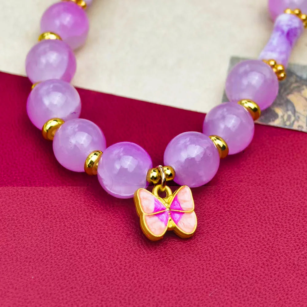 NEW Boho Butterfly Charm Bracelet for Women Light Purple Lavender Beaded Bracelets Vintage Gold Plated Fashion Jewelry Gift