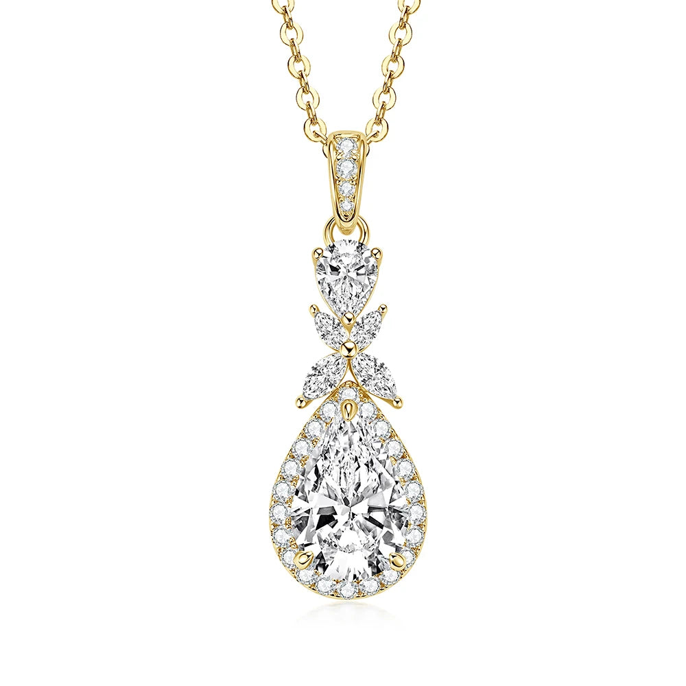OXTAO 14K Gold Filled Teardrop Pendant Necklace 7x10.5mm Pear Shape Certified Moissanite Floral-Style Necklace for Women Jewelry