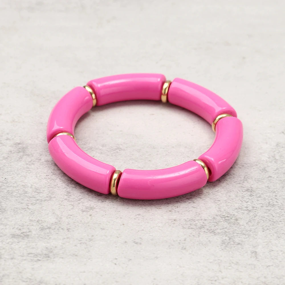 Fashion Pink Acrylic Geometric Beads Bracelets Necklace Earrings for Women Heart Tube Beaded Bracelets 2026 New Jewelry Gifts