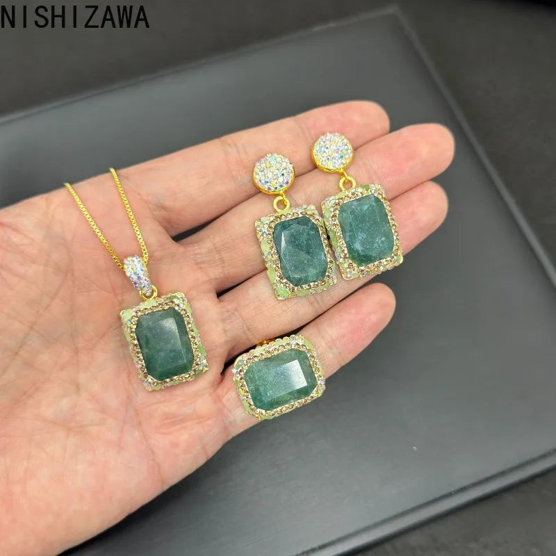 Natural Stones Earrings for Women Crystal Geometric Vintage Elegant Jewelry Light Luxury Fashion Dinner Party Aretes De Mujer