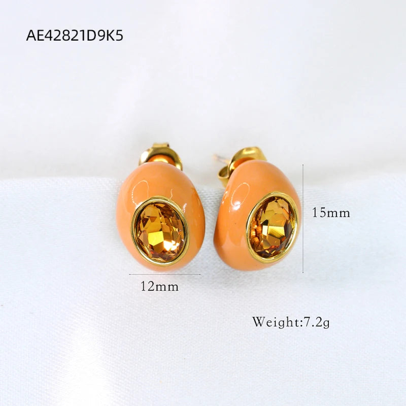 CARLIDANA High Quality Gold Plated Waterdrop Enamel Stud Earrings Jewelry Bridal Wedding Zircon Stone Earrings For Women