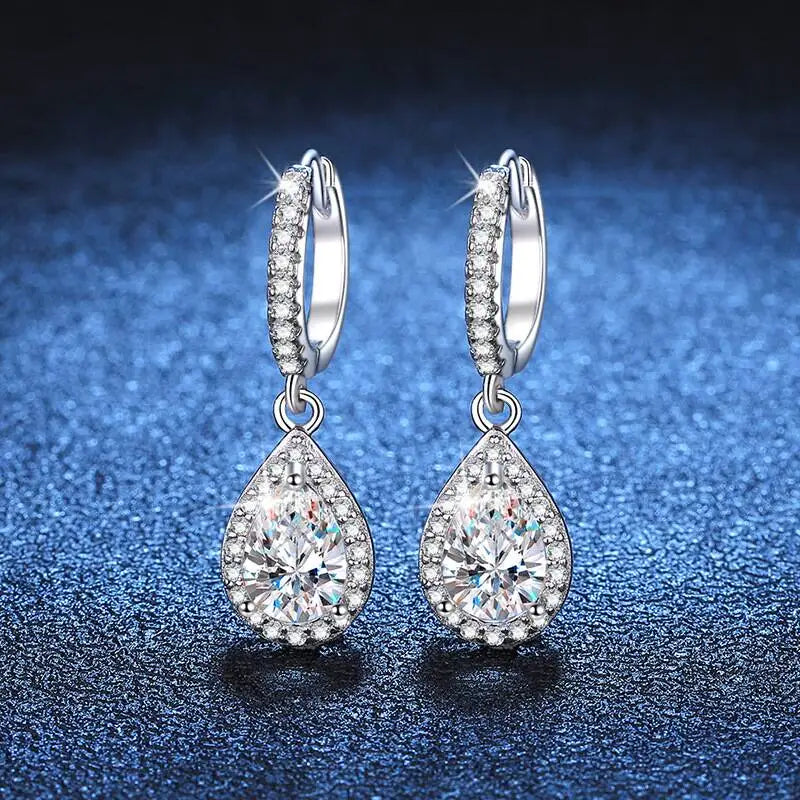 JoiasHome 1CT Pear Cut Moissanite Earrings For Women S925 Pure Silver Laboratory Cultivated Diamonds Elegant Wedding Jewelry