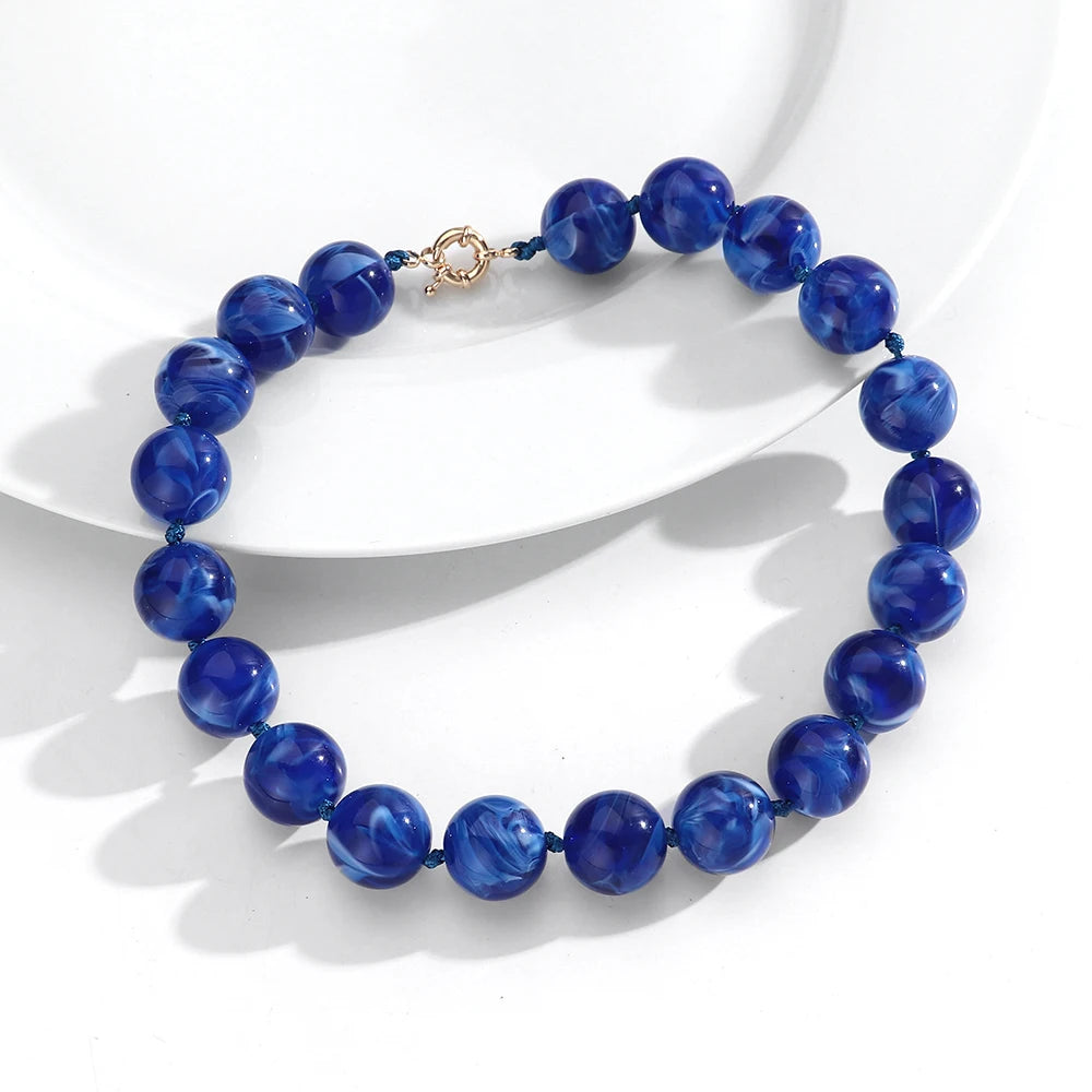 Trendy Multicolor Big Round Beads Choker Necklace for Women Acrylic Geometric Beaded Handmade Knot Necklaces Jewelry Gifts