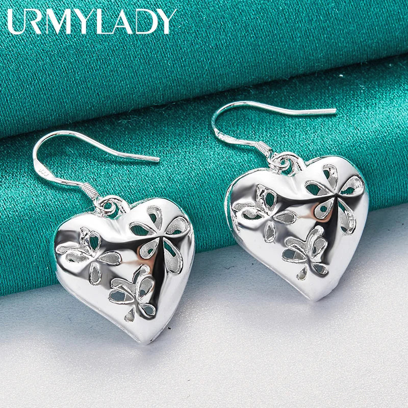 URMYLADY 925 Sterling Silver Heart Earrings For Women Wedding Party Fashion Charm Jewelry