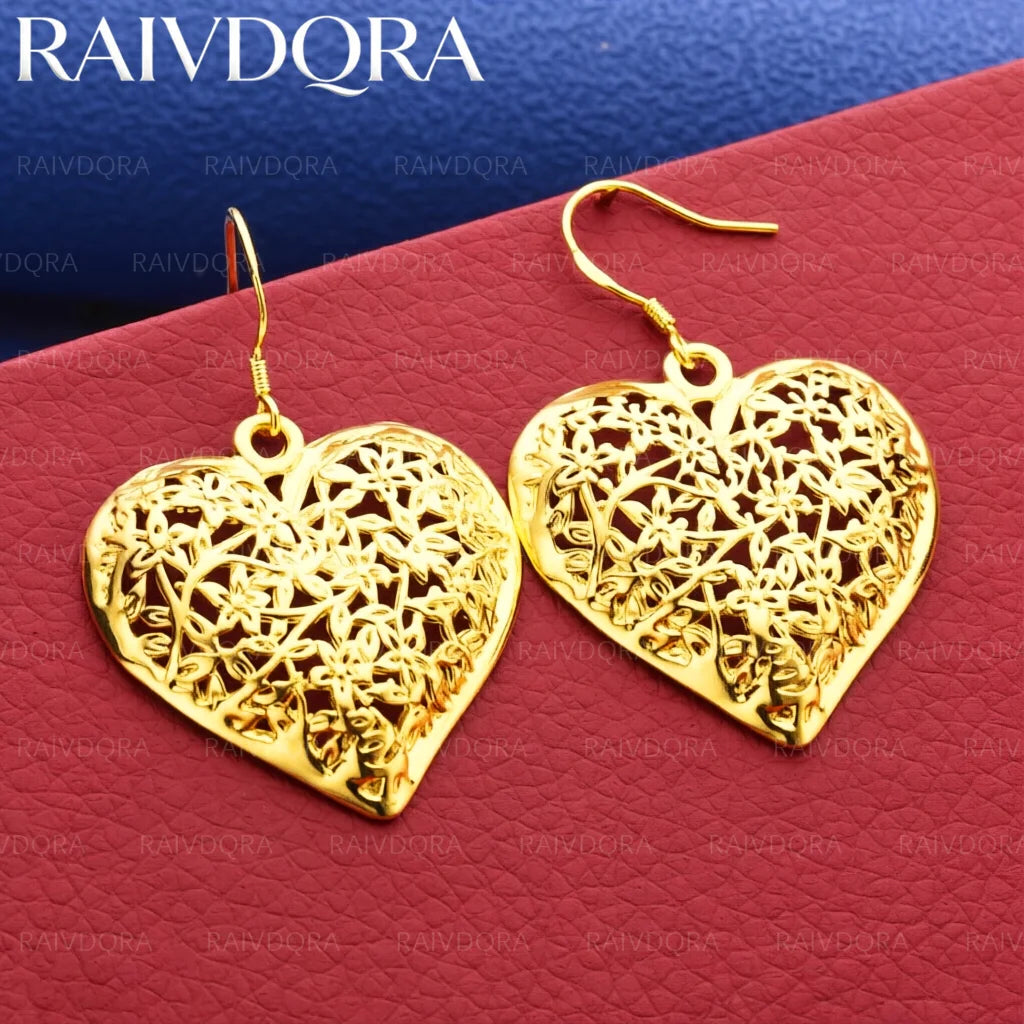 18K Gold Plated Hollow Heart Drop Earrings For Women Jewelry Fashion Elegant Engagement Wedding Accessories