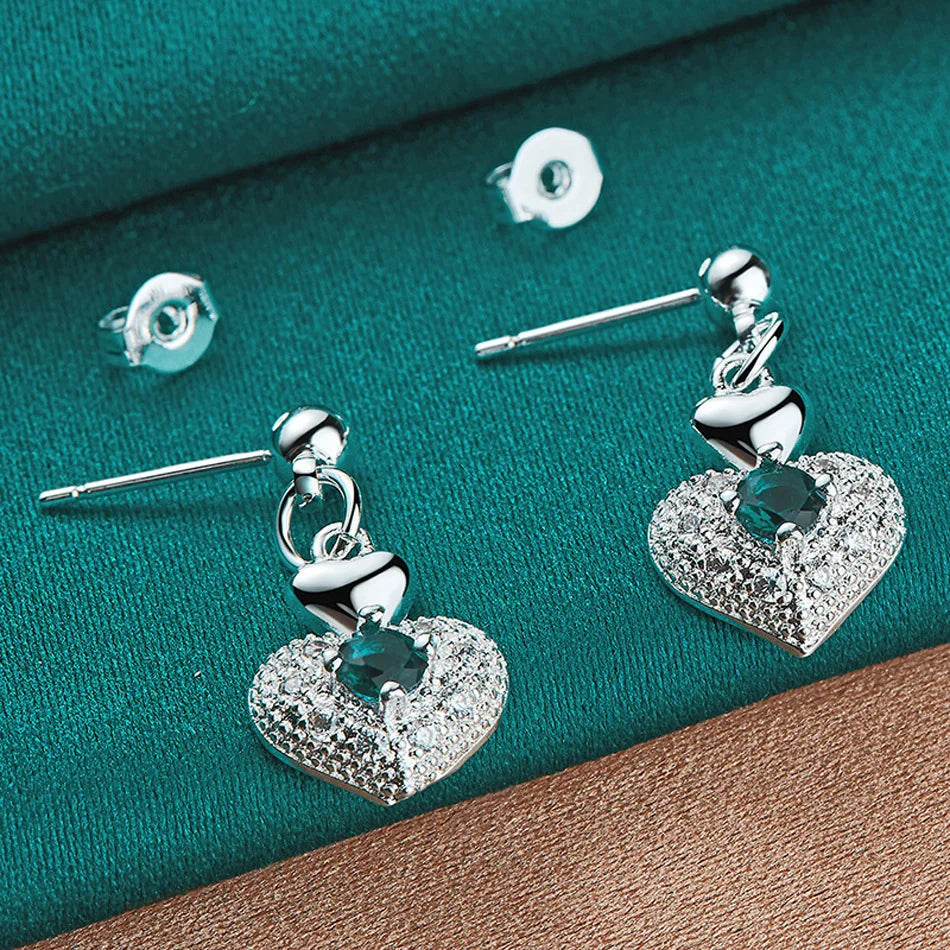 URMYLADY 925 Sterling Silver Heart Zircon Stud Earrings For Women Wedding Party Fashion Charm Jewelry