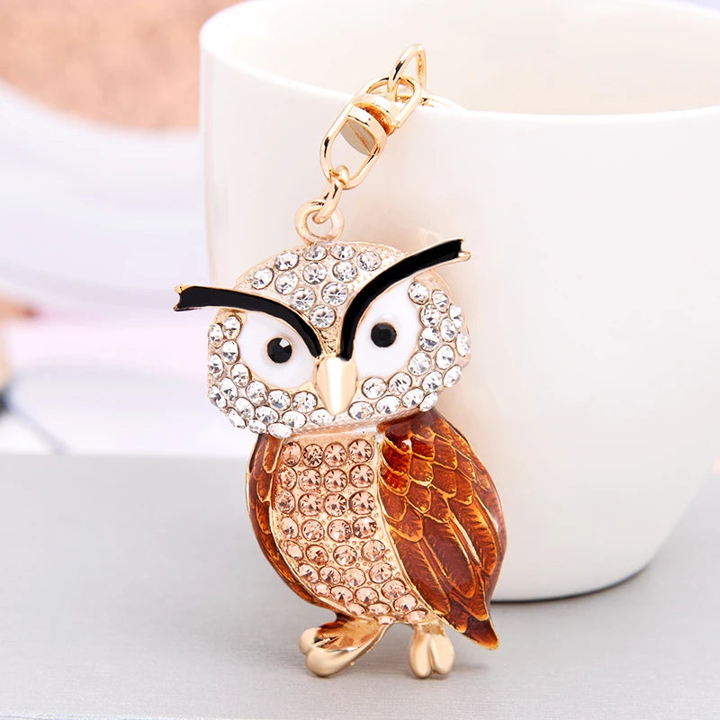 EASYA New Design Crystal Owl Keychain Full Rhinestone Key Ring Key Holders For Women Bag Accessories Cute Animal Car Key Chain