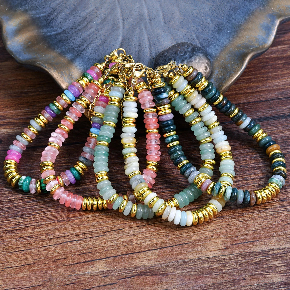 Natural Stone Colorful Mix-Gemstones Beaded Bracelet Bohemian Women's Sweet And Cute Summer Vacation Handmade Jewelry