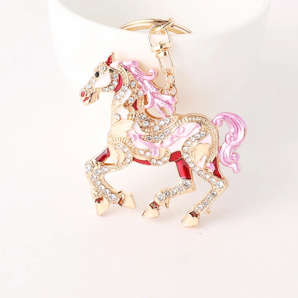 2026 New Enamel Craft Horse Key Chain Bag Pendant Crystal Pony Key Ring Year of the Horse Key Chain Mascot Chinatown Souvenirs