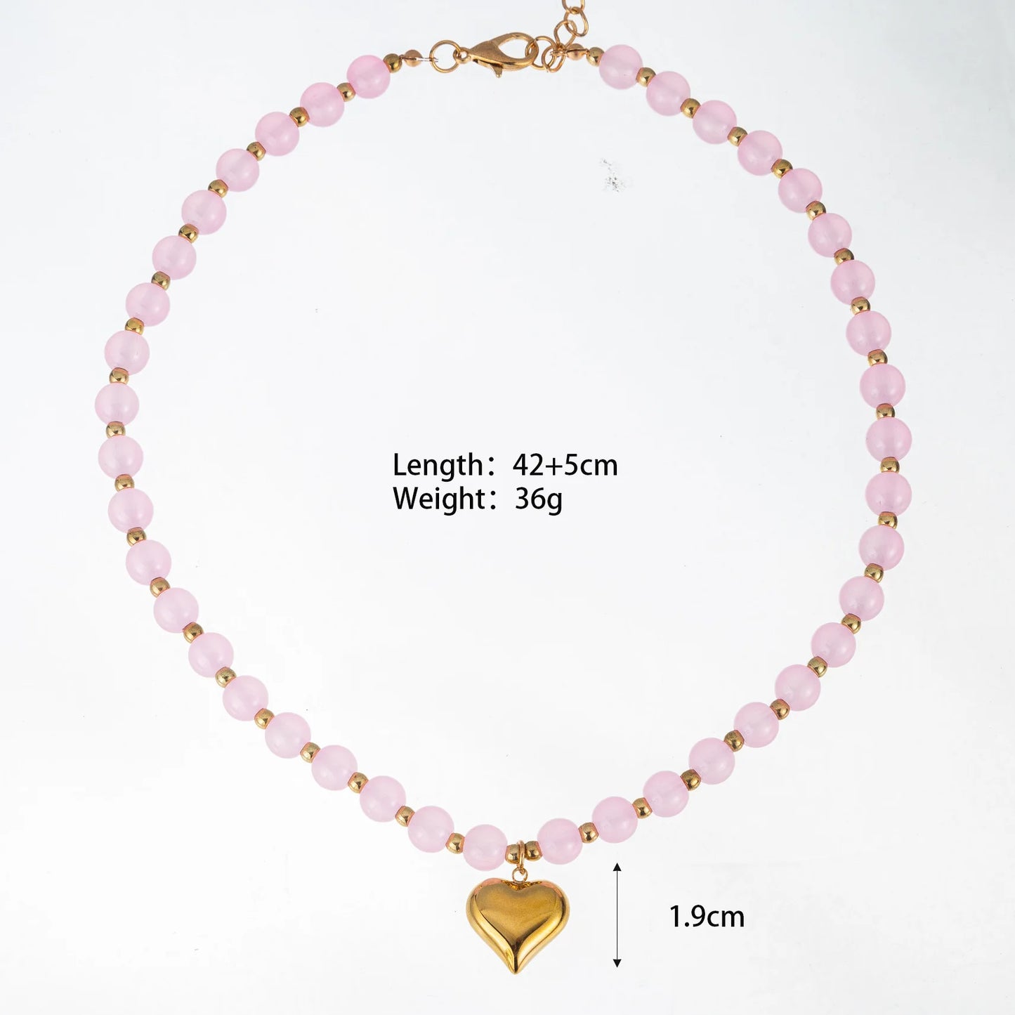 Bohemian Natural Stone Beaded Necklace Y2K Aesthetic Big Gold Color Puffy Heart Pendant Boho Choker Summer Beach Jewelry