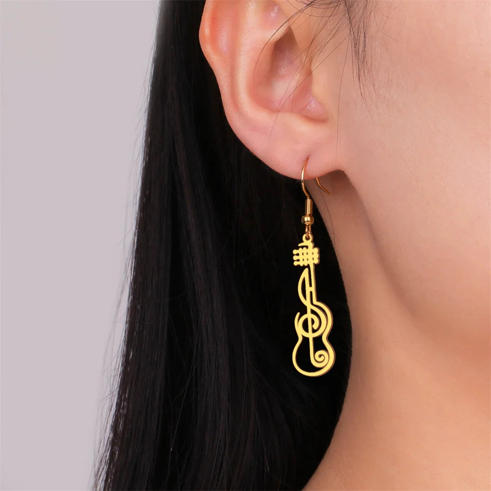 My Shape Music Note Drop Earrings for Women Men Gifts Stainless Steel Classic Musical Violin Dangle Earring Jewelry Musican Gift