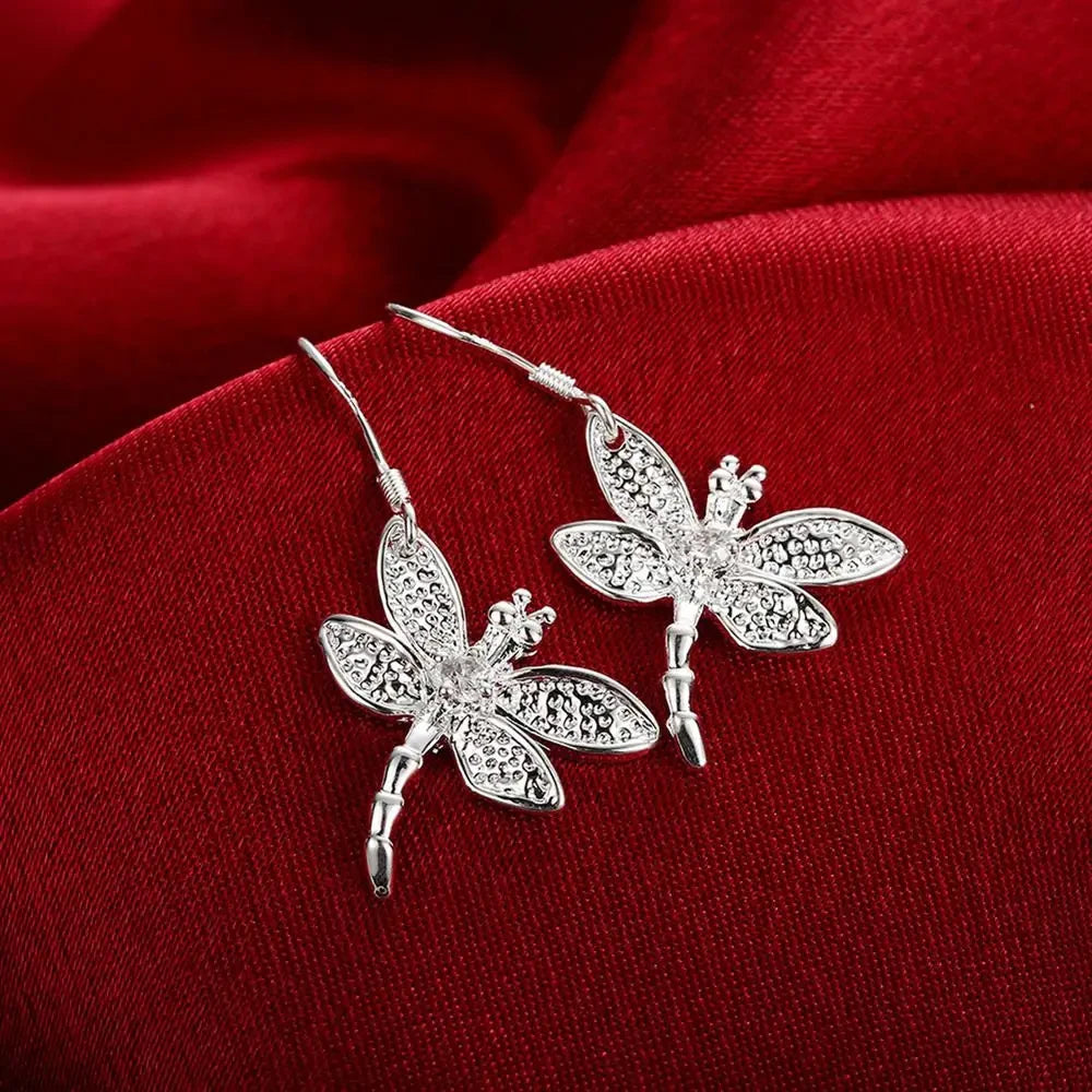 Fashion Party wedding Jewelry set 925 Sterling Silver Crystal dragonfly pendant necklace earrings for Women fine Christmas gifts