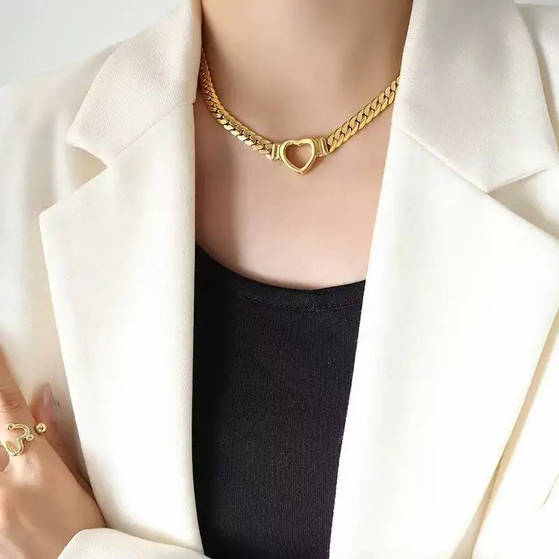 EILIECK 316L Stainless Steel Heart Chokers Necklace For Women New Fashion Collar Neck Chain Waterproof Gold Color Jewelry Gift