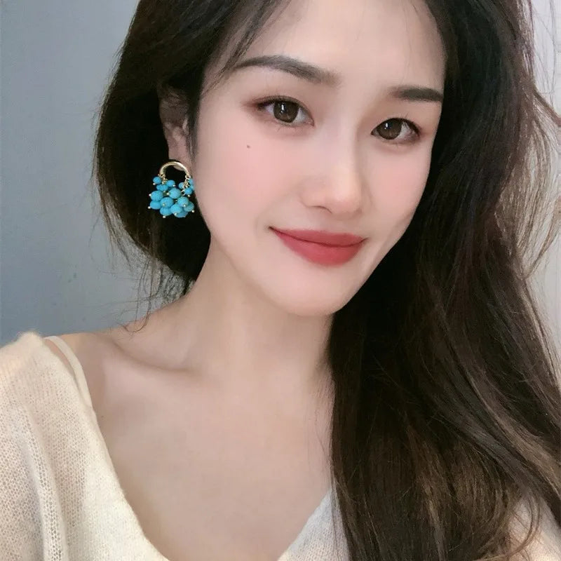 NISHIZAWA Turquoise Earrings for Women Vintage Bohemian Tassels Sweet Jewelry Palace Style Fashion Elegant Pendientes Mujer