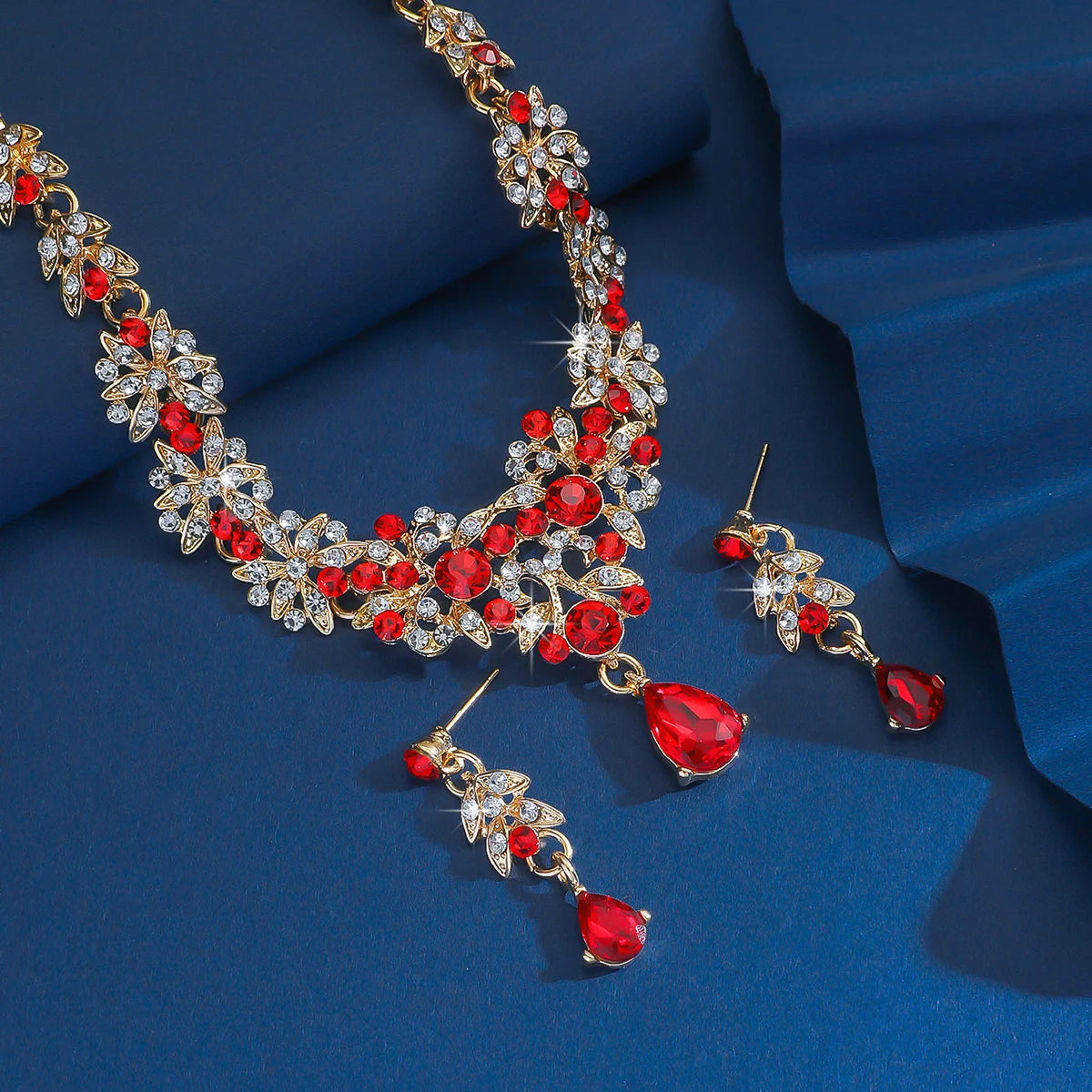 Amazon Bridal Necklace Earring Set Wedding Jewelry with Zircon Setting Evening Dress Accessories Cross Border Direct Sales