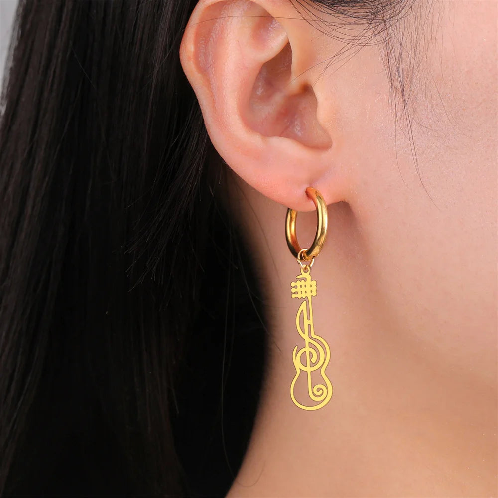 My Shape Music Note Drop Earrings for Women Men Gifts Stainless Steel Classic Musical Violin Dangle Earring Jewelry Musican Gift