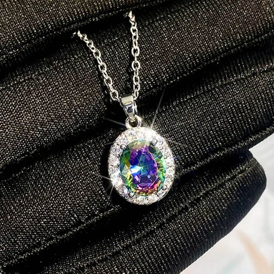 Huitan Charming Women Silver Color Pendant Necklace for Wedding Daily Versatile Accessories with Shiny Colored CZ Trendy Jewelry