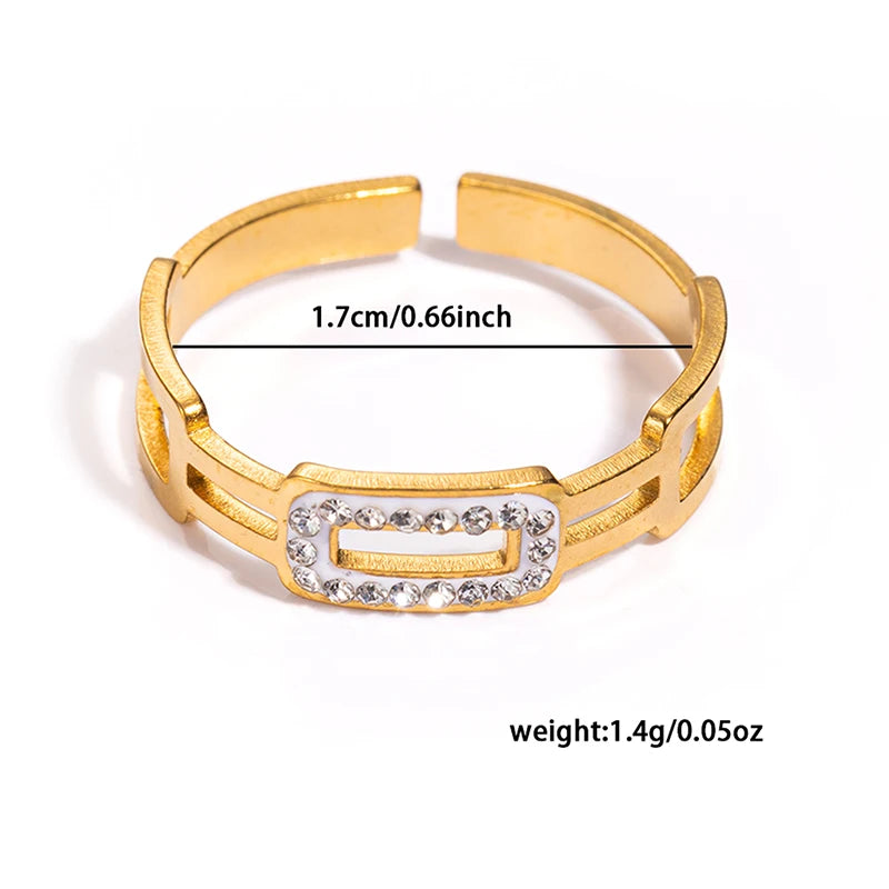 ANENJERY 316L Stainless Steel Turquoise Zircon Hollow Open Multi Layered Ring for Women Vintage Niche Jewelry Gifts Wholesale