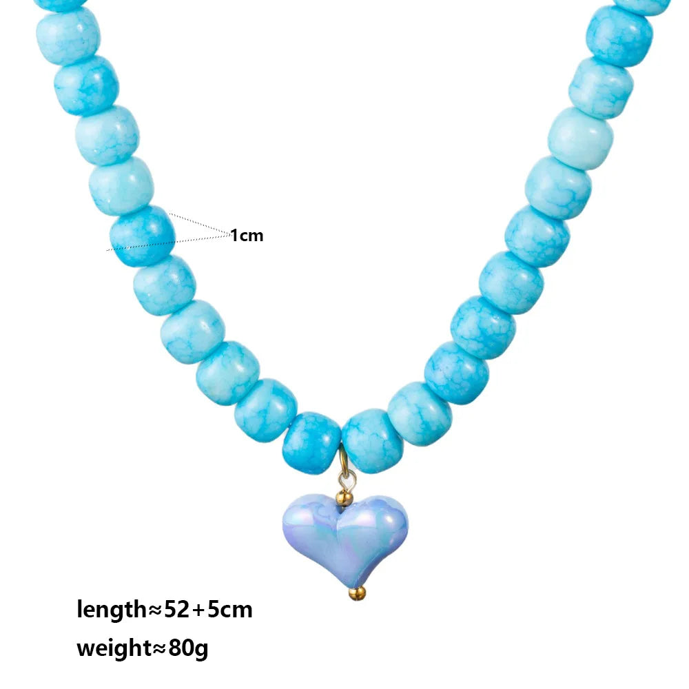 2026 European and American niche heart resin necklace handmade beaded fashion classic barrel bead DIY clavicle chain gift