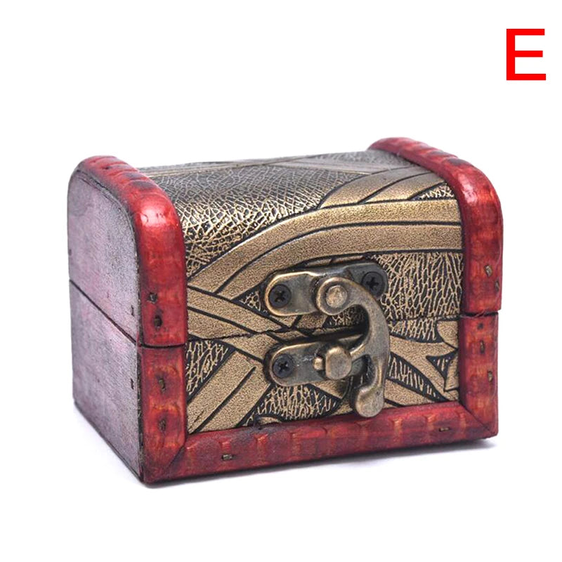 1PCS Vintage Antique Mini Wood Treasure Chest Storage Box Jewelry Organizer Box Gift Box