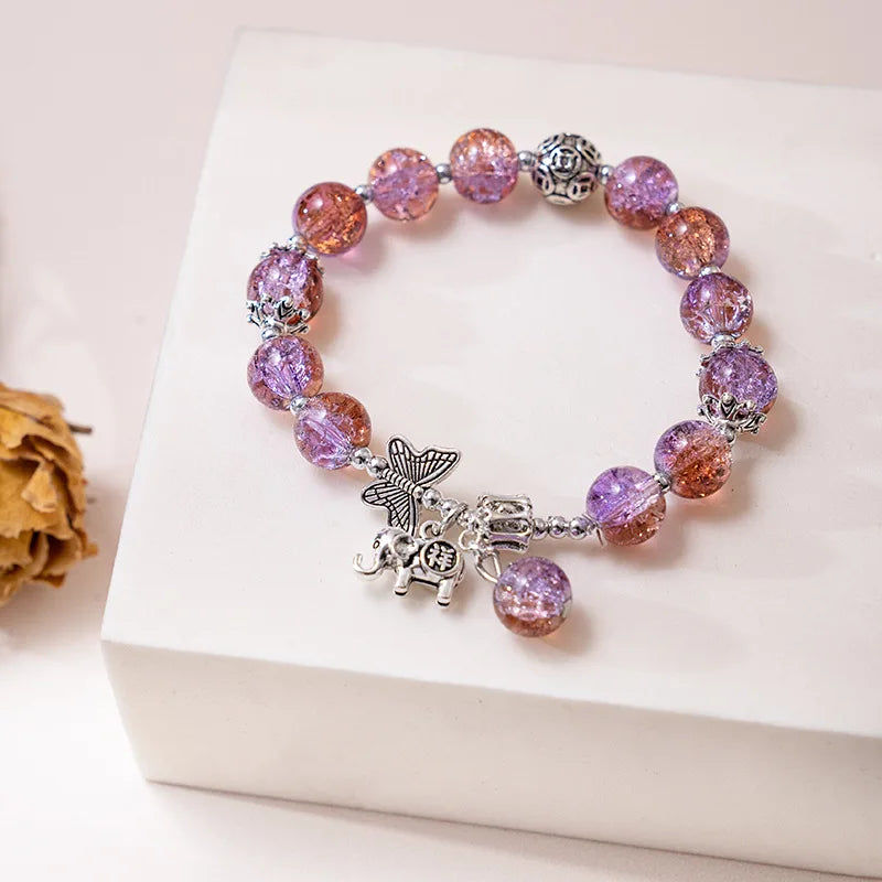 Fashion Ice crack Gradient Beaded Bracelet for Women Vintage Handmade Butterfly Elephant Bracelet Valentine's Jewelry Gifts