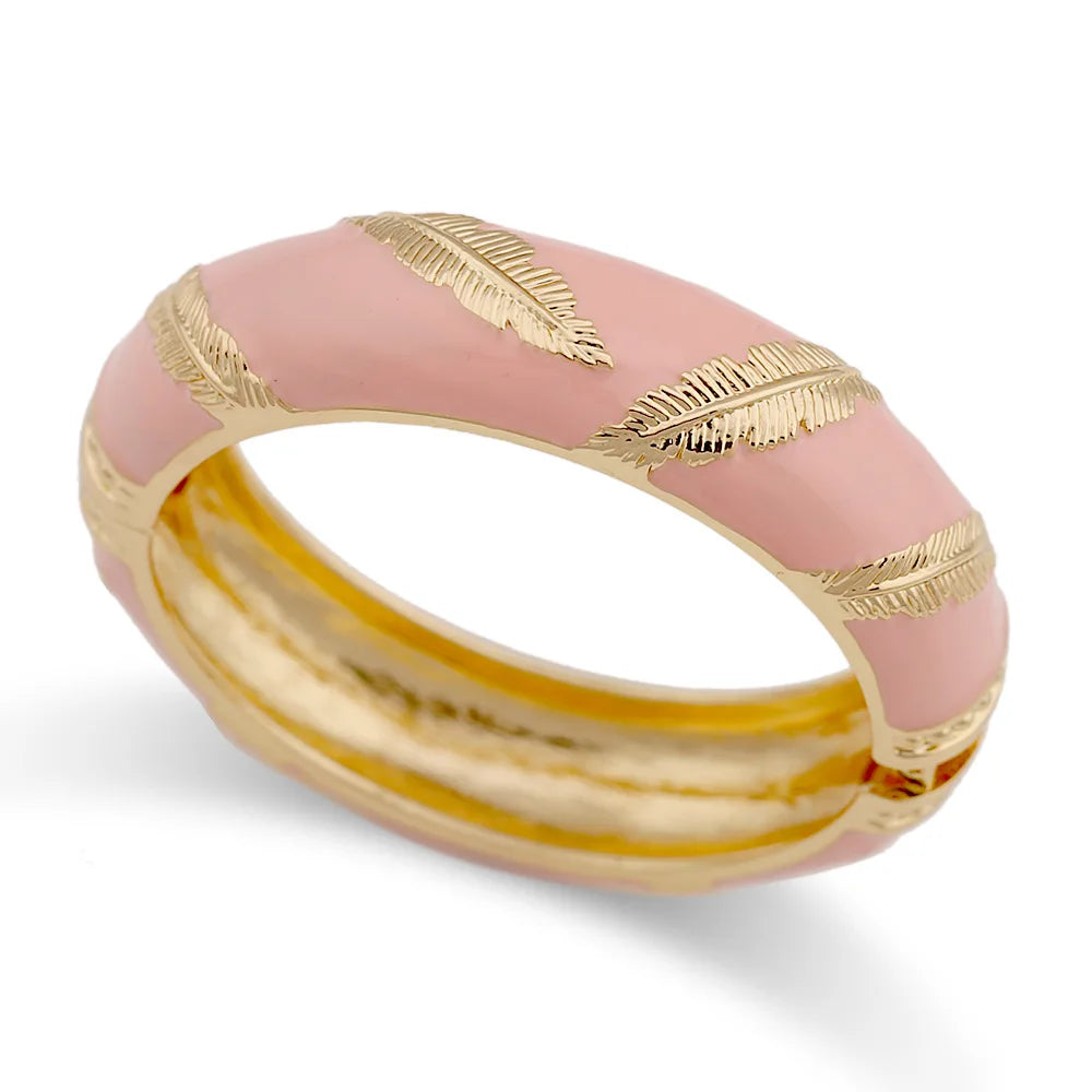 KMVEXO Sweet Pink Enamel Metal Spring Bangles For Women Exaggerated Geometric Wide Cuff Bracelets Girl's Aesthetic Jewelry