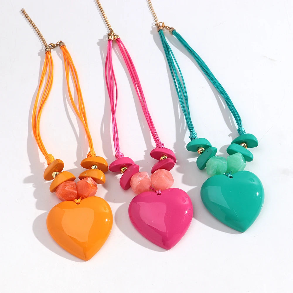 Fashion Colorful Large Love Heart Pendant Necklace Geometric Heart Shape Beads Choker Necklaces 2026 Trendy Jewelry Gifts