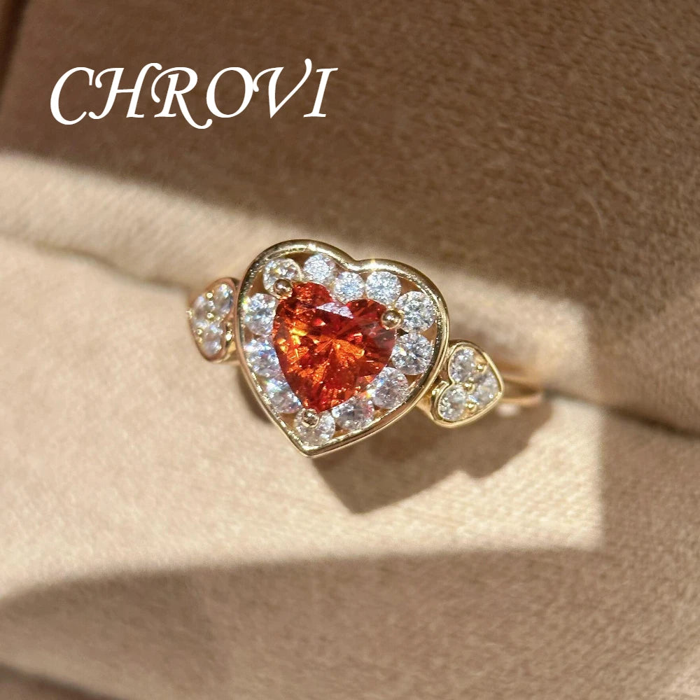 Retro 925 sterling silver dopamine fanta color heart-shaped zirconium stone open ring - Luxury handcrafted jewelry