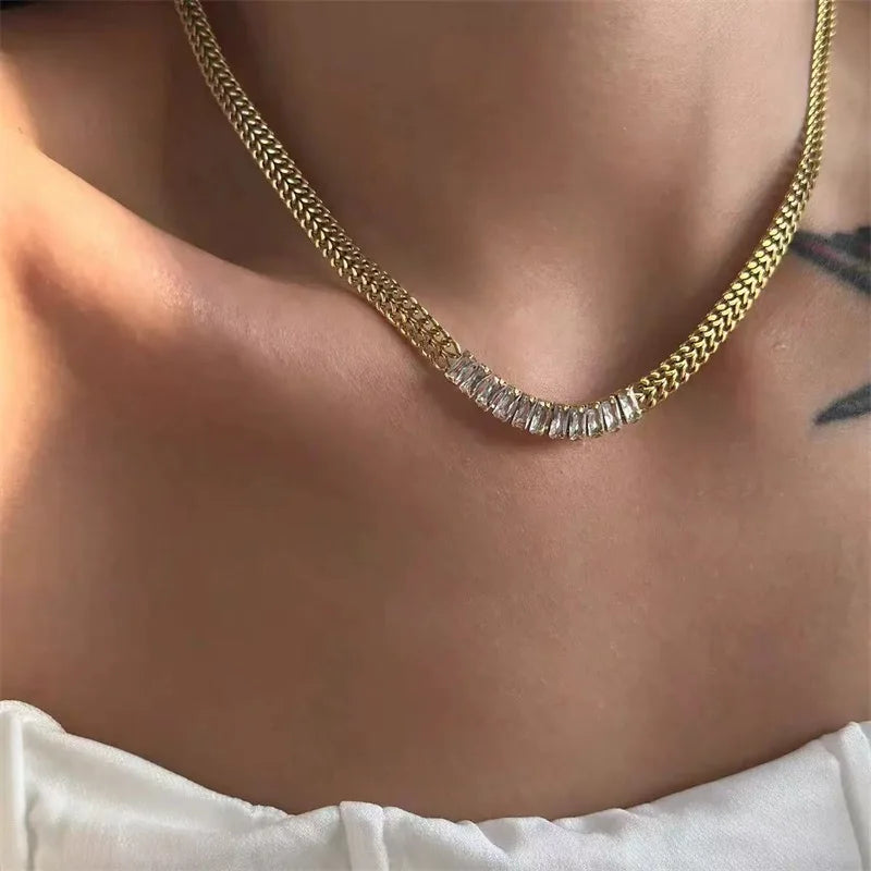 EILIECK 316L Stainless Steel Metal Charm Chain Necklace Statement Jewelry 18K PVD Plated Statement Collar Neck Chain For Women
