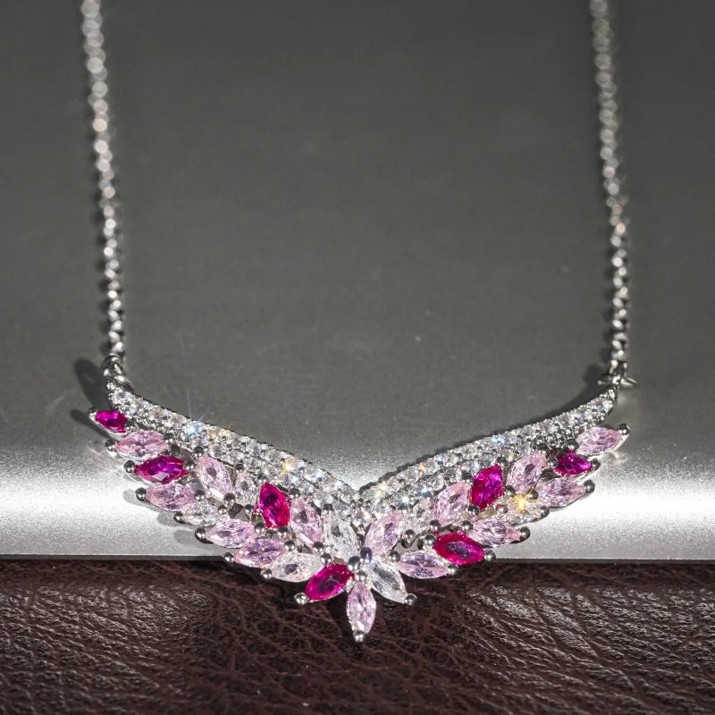 Huitan Wing Design Women Aesthetic Pendant Necklace for Wedding Engagement Gentle Accessories Trendy Party Jewelrywith Shiny CZ
