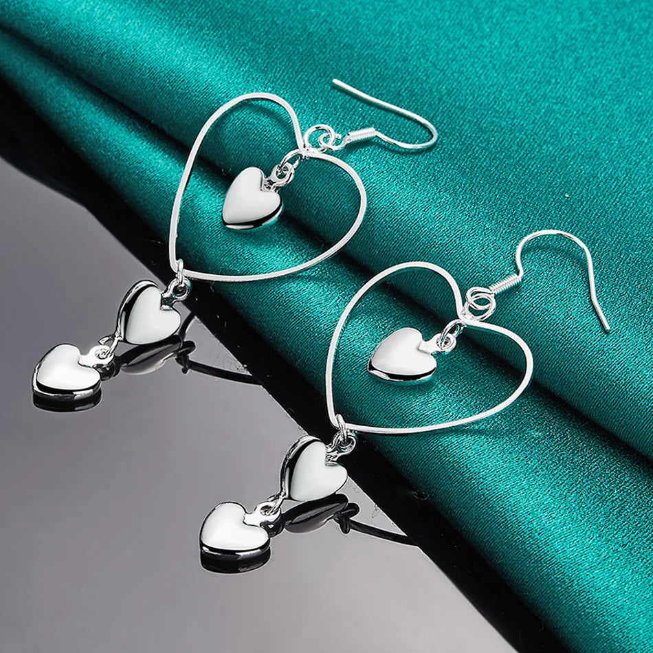 URMYLADY 925 Sterling Silver Love Heart Frame Earrings For Women Fashion Wedding Engagement Charm Jewelry