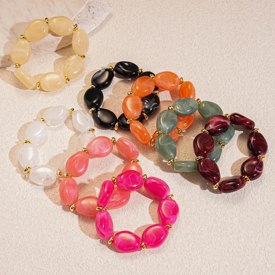 Trendy Colorful Marbled Irregular Oval Bead Elastic Bracelets Boho Resin Geometric Beaded Bangles Bracelet 2026 Fashion Jewelry