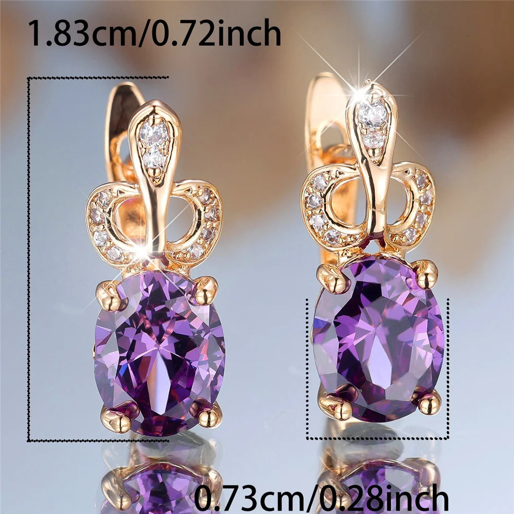 Luxury Female Purple Oval Zircon Stone Hoop Earrings Fashion Gold Color Wedding Jewelry For Women