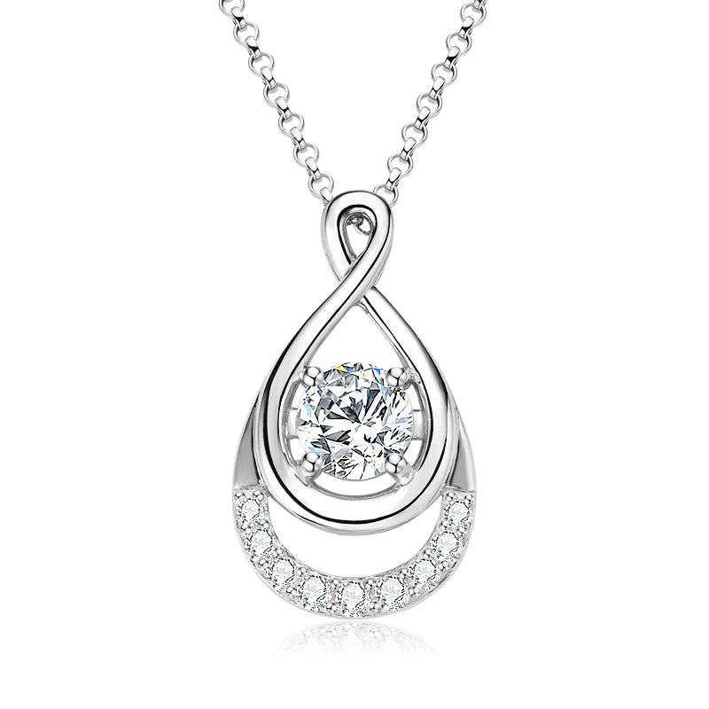 OXTAO 1CT 6.5MM Moissanite Infinity Pendant Necklace Certificated for Women 925 Sterling Silver Chain Necklace Christmas Jewelry