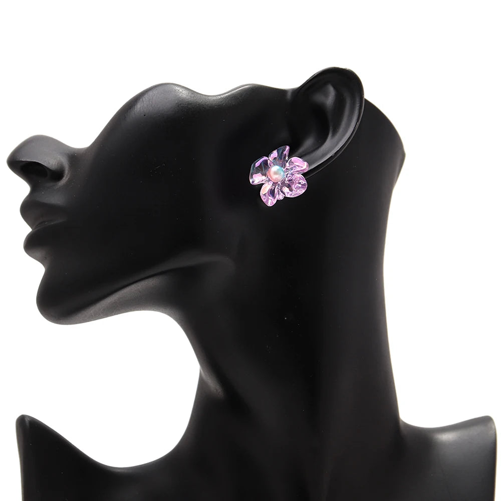 Cute Colorful Transparent Flower Stud Earrings Exquisite Resin Petal Earring for Women Party Jewelry Gifts