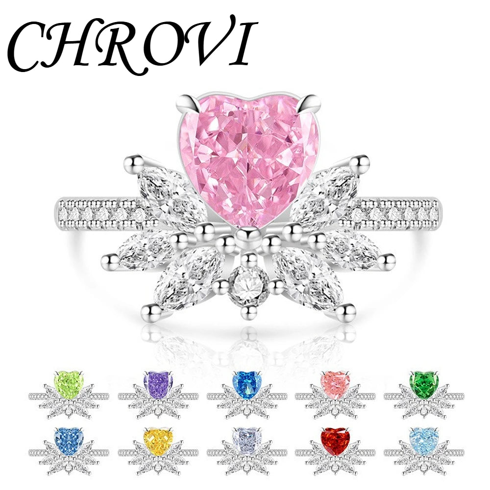 Light luxury 925sterling silver colorful gemstone ice flower ring for women,super sparkly high carbon diamond heart ring jewelry