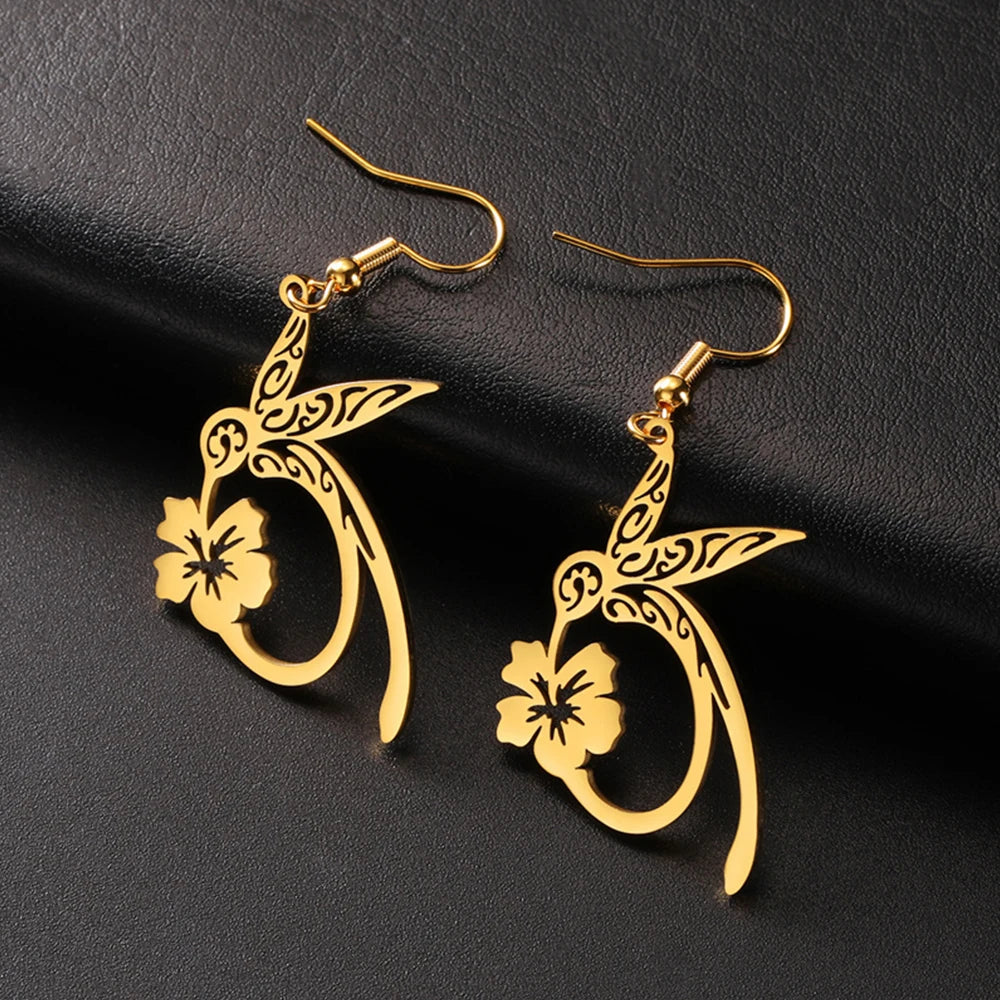 My Shape Hummingbird Flower Pendant Necklaces for Women  Bird Floral Stainless Steel Chain Choker Fashion Jewelry Gifts