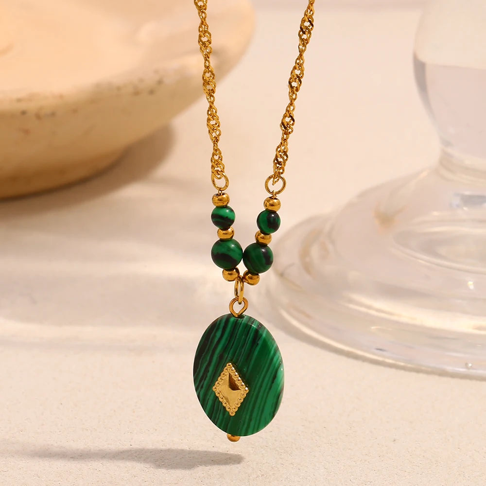 E.B.belle Acrylic Green Color Rhombus Star Pendant Necklace 18K Gold Plated Stainless Steel Women Fashion Jewelry