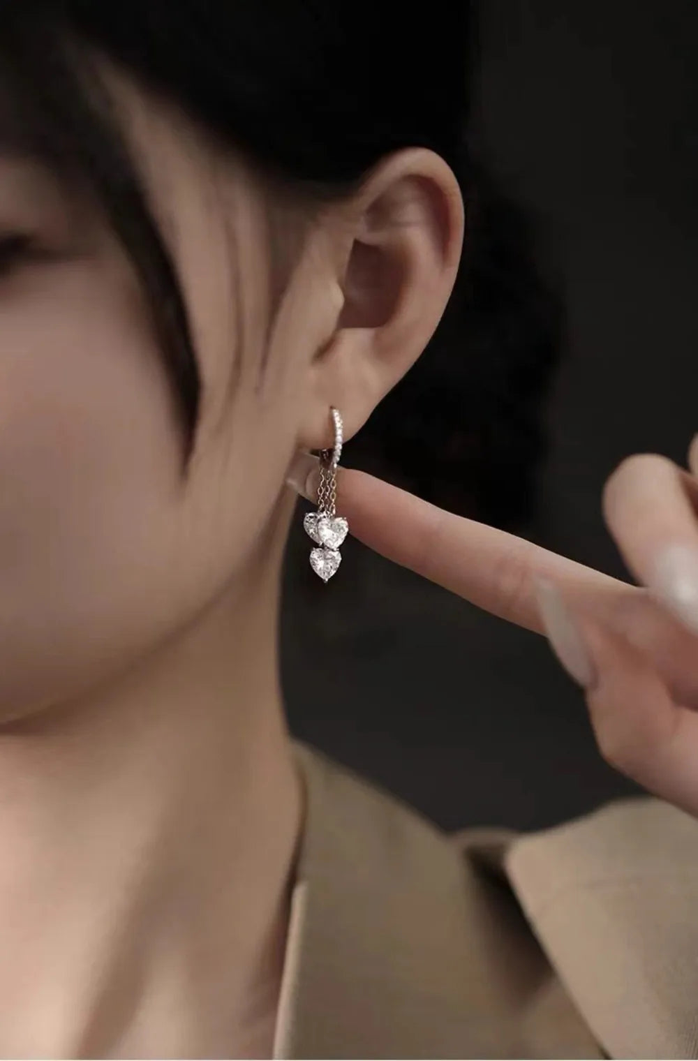 Light Luxury 925 Sterling Silver Sparkling Heart Tassel Fairy-Style Boutique Women's Earrings