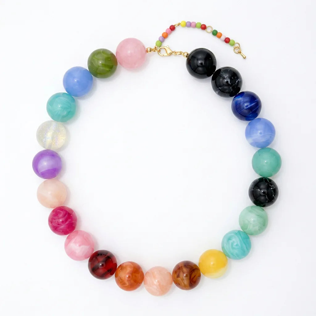 Double Color Round Beads Resin Necklace for Women Bohemian Style Waterproof Statement Choker Collar Necklaces Fashion Jewelry