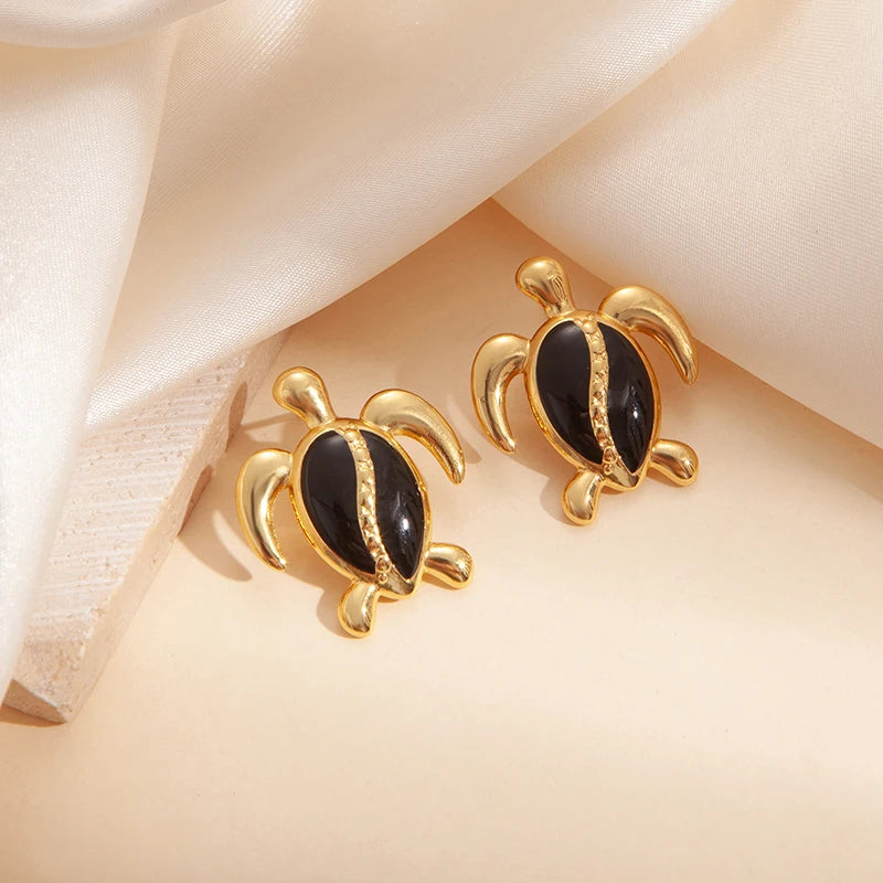 ANENJERY 316L Stainless Steel Colorful Stripes Turtle Earrings For Women Niche Design Unique Cute Jewelry Gifts Wholesale