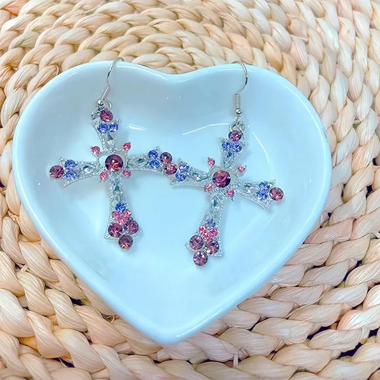 Gothic Pink Heart Cross Earrings Y2K Kpop Fashion Korean Style Earring for Women Grunge Egirl Earrings Jewelry Accessories