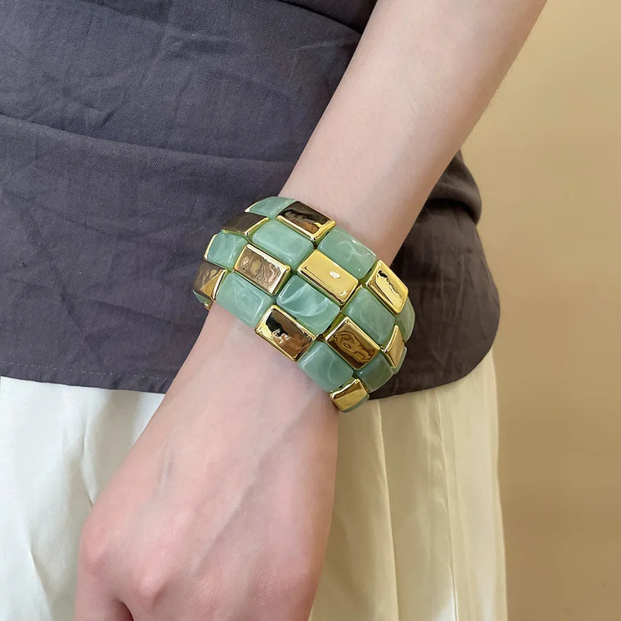 Acrylic Square Splicing Geometric Round Bangles for Women European and American Fashion Simple Bracelet Hand Jewelry Sense