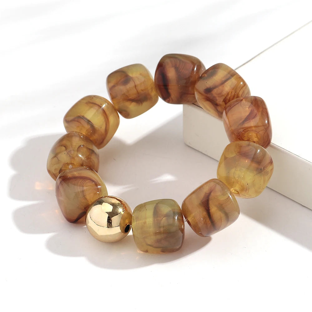 Acrylic Multicolor Irregular Beads Stretchy Bracelets Bangles for Women Resin Marbled Beaded Geometric Elastic Bracelet Jewelry
