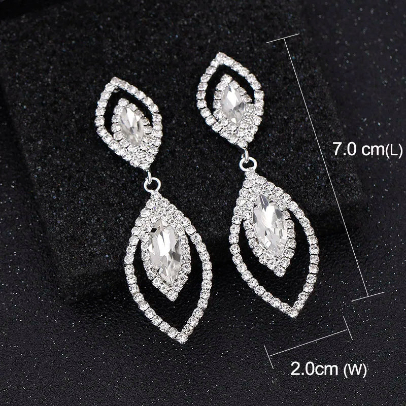 TREAZY Elegant Rhinestone Crystal Leaves Drop Earrings for Women Shiny Long Earrings Wedding Party Ear Jewelry
