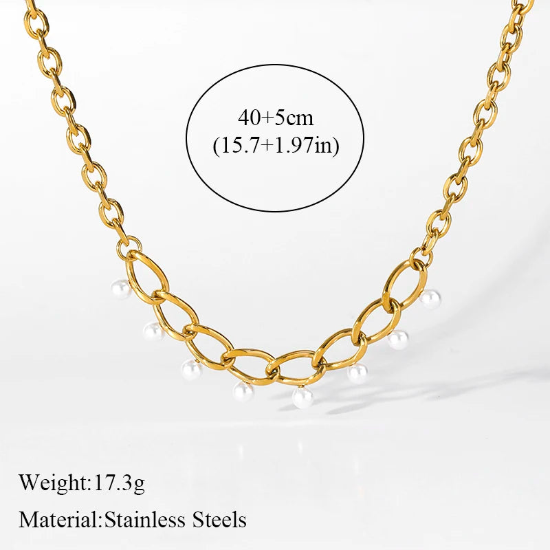 EILIECK 316L Stainless Steel Butterfly Pearl Long Pendant Necklace For Women Fashion Choker Clavicle Chain Waterpro Jewelry Gift